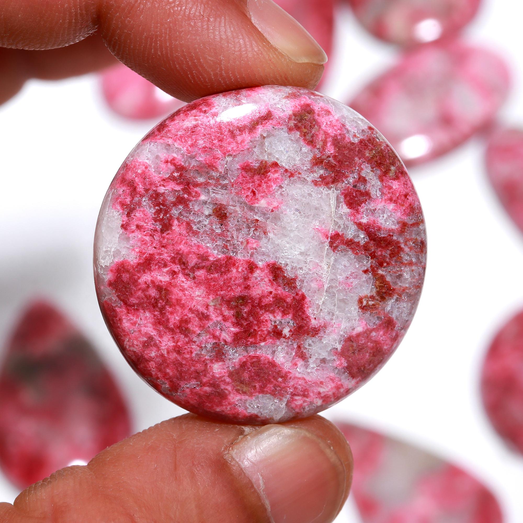 Natural Thulite Tumbled Stones – Pink & White Banded Crystals from Norway