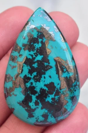 Azurite Cabochon / High Quality Shattuckite With Azurite Gemstone / Pear Shape / 69.50 Ct. / 43x28x6 mm / Loose Gemstone / J-507