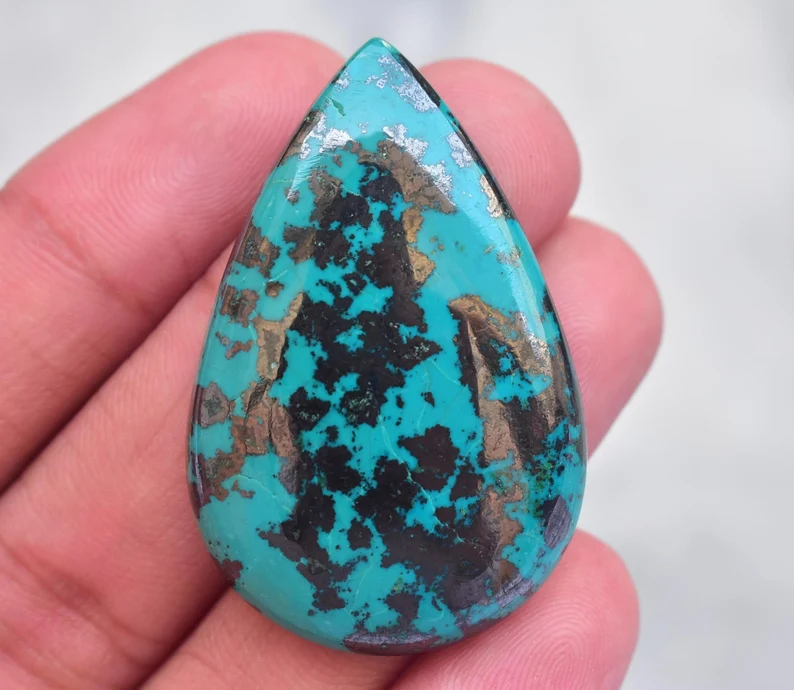 Azurite Cabochon / High Quality Shattuckite With Azurite Gemstone / Pear Shape / 69.50 Ct. / 43x28x6 mm / Loose Gemstone / J-507