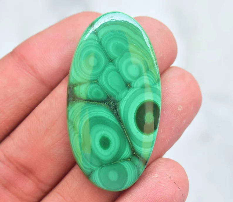 Malachite Cabochon / High Quality Malachite Gemstone / Oval Shape / 61.85 Ct. / 42x22x5 mm / Loose Gemstone / J-727