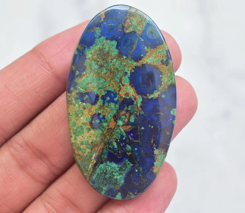 Azurite Malachite Cabochon / Shattuckite Malachite with Chrysocolla Gemstone / Oval Shape / 86.45 Ct. / 52x30x6 mm / Loose Gemstone / K-328