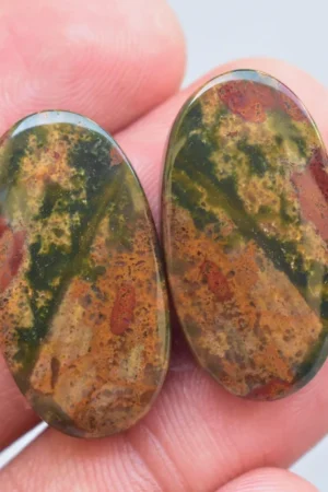 Bloodstone Pair Cabochon / Bloodstone Pair Gemstone / Oval Shape / 29.00 Ct. / 26x14x5 mm. / Loose Gemstone / M-437