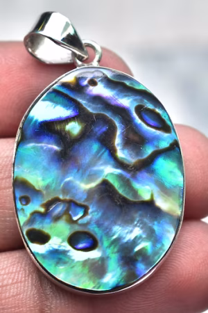 Abalone Shell Cabochon / Stamped 925 Sterling Silver Pendant / For Jewelry / Oval Shape / Loose Gemstone Jewelry P-128