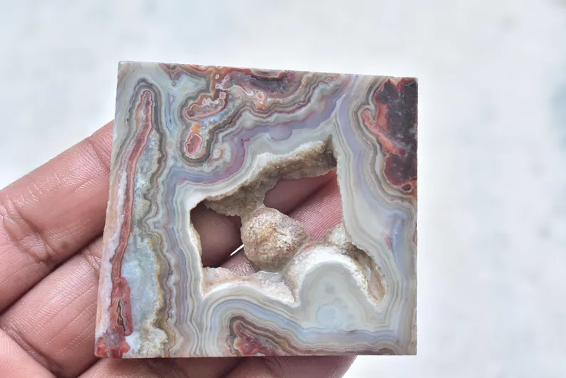 Grey Crazy Lace Agate Slice / Top Grade Crazy Lace Agate Gemstone / Slice / 217.50 Ct. / 63x58x6 mm. / Loose Gemstone / P-563