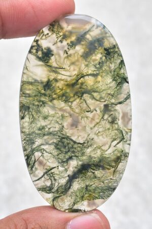 Moss Agate Cabochon / High Quality Green Moss Agate Gemstone / For Jewelry / Oval Shape / 101.85 Ct. / 62x35x5 mm / Loose Gemstone G-94