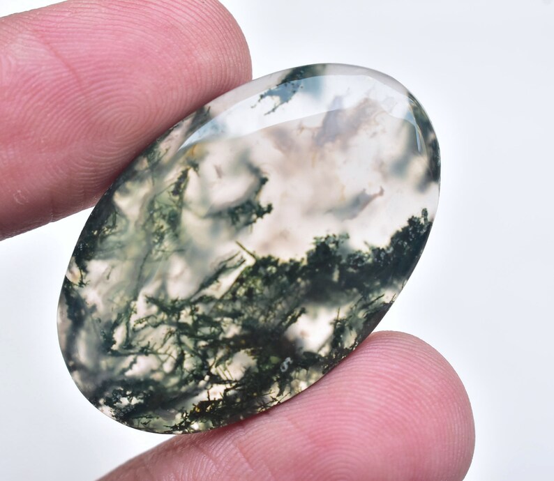 Moss Agate Cabochon / High Quality Green Moss Agate Gemstone / For Jewelry / Oval Shape / 40.50 Ct. / 35x22x6 mm / Loose Gemstone G-512