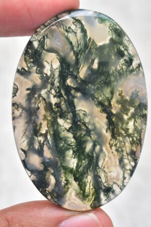 Moss Agate Cabochon / High Quality Green Moss Agate Gemstone / For Jewelry / Oval Shape / 98.10 Ct. / 54x36x5 mm / Loose Gemstone G-91