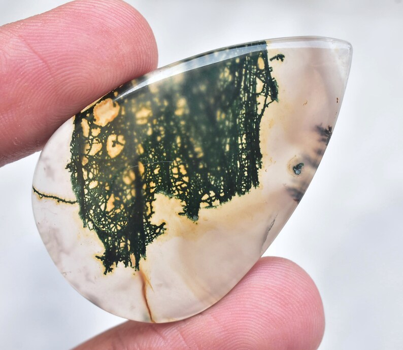 Moss Agate Cabochon / High Quality Green Moss Agate Gemstone / For Jewelry / Oval Shape / 55.00 Ct. / 46x30x5 mm / Loose Gemstone G-510