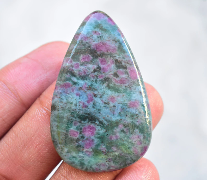 Ruby Kyanite Cabochon / Top Selection Ruby Kyanite Gemstone / Pear Shape / 52.05 Ct. / 44x24x5 mm / Loose Gemstone G-763