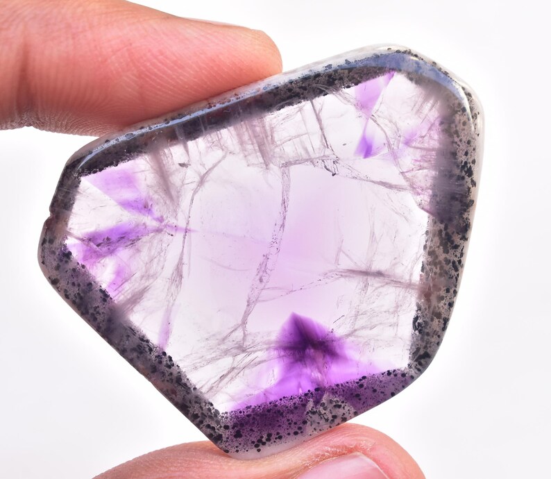 Star Amethyst Slice / Purple Star Trapiche Amethyst Slice (Polished) / Freeform Shape / 70.85 Ct. / 42x34x5 mm / Loose Gemstone / I-589