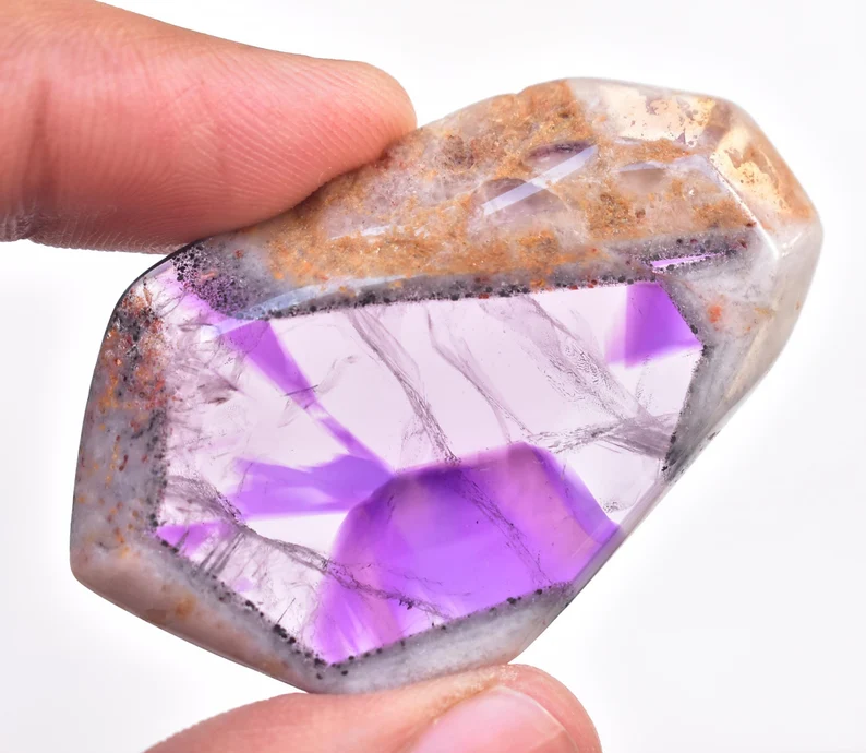 Star Amethyst Slice / Purple Star Trapiche Amethyst Slice (Polished) / Freeform Shape / 95.00 Ct. / 52x31x7 mm / Loose Gemstone / I-577