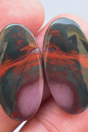 Title: Bloodstone Pair Cabochon / Bloodstone Pair Gemstone / Oval Shape / 28.45 Ct. / 26×13×4 mm. / Loose Gemstone / M‑430