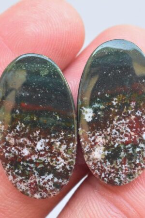 Title: Bloodstone Pair Cabochon / Bloodstone Pair Gemstone / Oval Shape / 26.65 Ct. / 25x14x4 mm. / Loose Gemstone / M-433