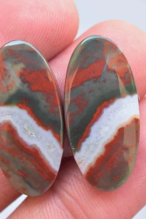 Title: Bloodstone Pair Cabochon / Bloodstone Pair Gemstone / Oval Shape / 28.45 Ct. / 26×13×4 mm. / Loose Gemstone / M‑430