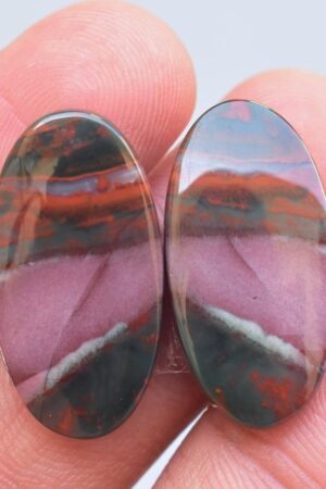 Title: Bloodstone Pair Cabochon / Bloodstone Pair Gemstone / Oval Shape / 28.45 Ct. / 26×13×4 mm. / Loose Gemstone / M‑430