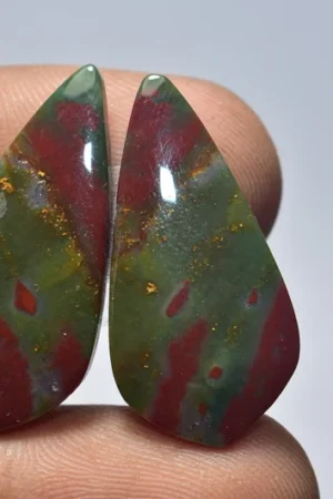 Title: Bloodstone Pair Cabochon / Bloodstone Pair Gemstone / Freeform Shape / 22.10 Ct. / 29x15x3 mm. / Loose Gemstone / N-337