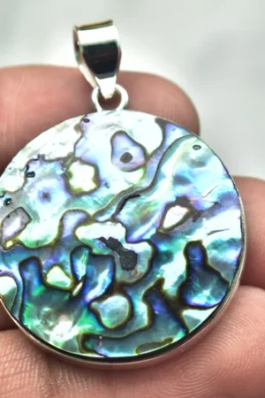 Abalone Shell Cabochon / Stamped 925 Sterling Silver Pendant / For Jewelry / Round Shape / Loose Gemstone Jewelry P-125