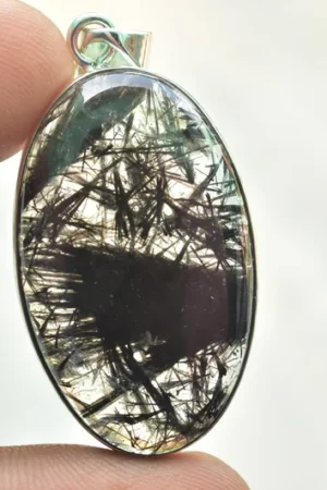 Black Rutile Quartz Cabochon / Stamped 925 Sterling Silver Pendant / For Jewelry / Oval Shape / Loose Gemstone Jewelry O-933