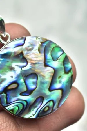 Abalone Shell Cabochon / Stamped 925 Sterling Silver Pendant / For Jewelry / Round Shape / Loose Gemstone Jewelry P-124
