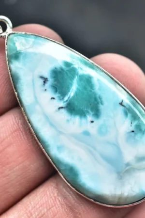 Larimar Cabochon Cabochon / Stamped 925 Sterling Silver Pendant / For Jewelry / Pear Shape / Loose Gemstone Jewelry P-163