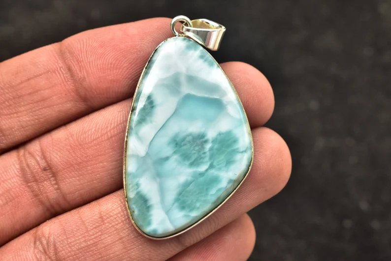 Larimar Cabochon / Stamped 925 Sterling Silver Pendant / For Jewelry / Freeform Shape / Loose Gemstone Jewelry P-167