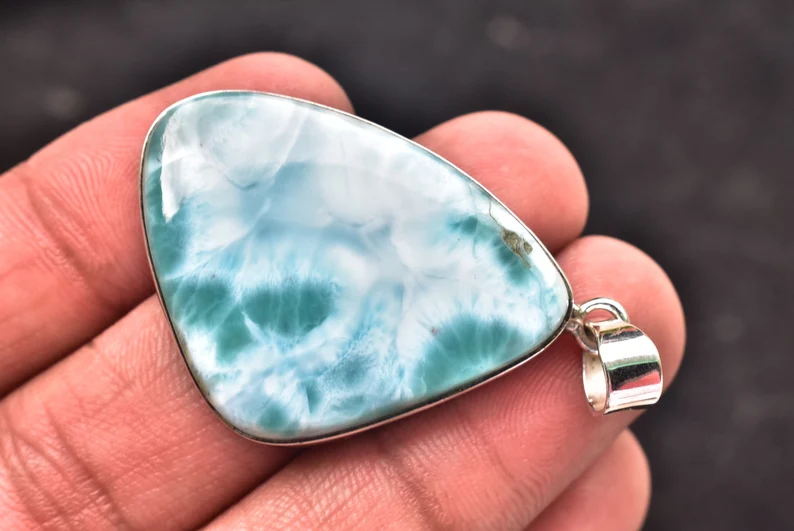 Larimar Cabochon / Stamped 925 Sterling Silver Pendant / For Jewelry / Freeform Shape / Loose Gemstone Jewelry P-169