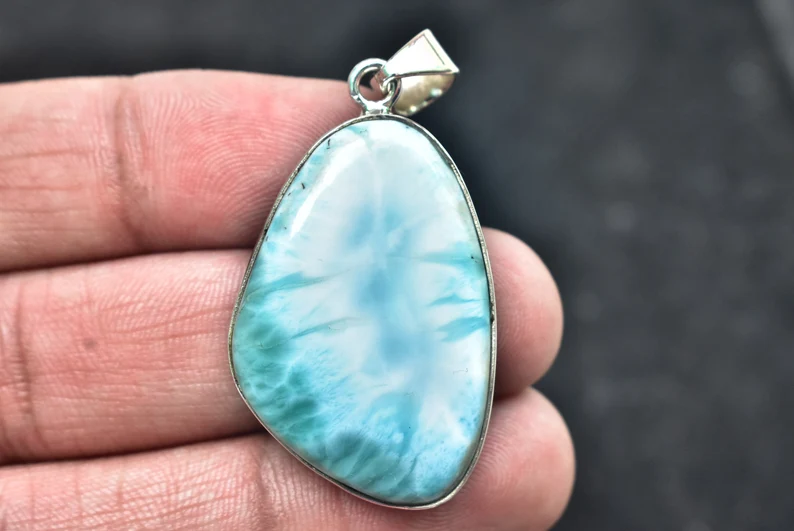 Larimar Cabochon / Stamped 925 Sterling Silver Pendant / For Jewelry / Freeform Shape / Loose Gemstone Jewelry P-170