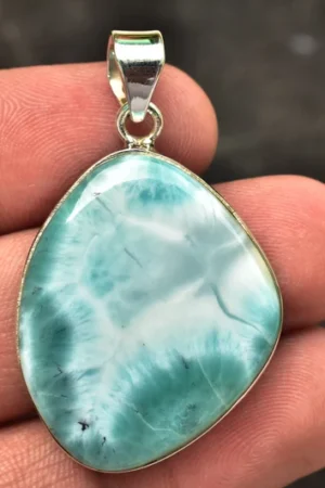 Larimar Cabochon / Stamped 925 Sterling Silver Pendant / For Jewelry / Freeform Shape / Loose Gemstone Jewelry P-161