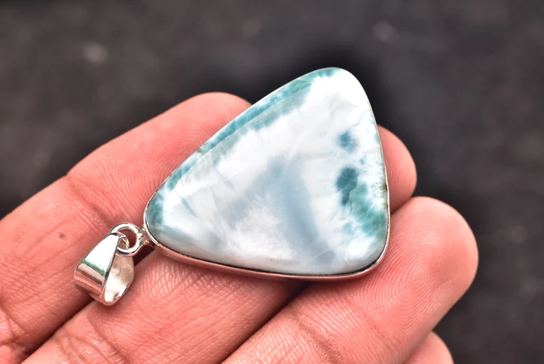 Larimar Cabochon / Stamped 925 Sterling Silver Pendant / For Jewelry / Freeform Shape / Loose Gemstone Jewelry P-166
