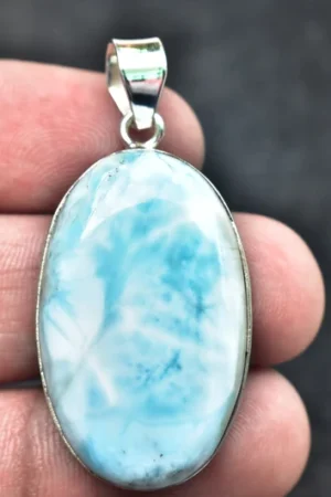 Larimar Cabochon Pendant / Stamped 925 Sterling Silver Pendant / Oval Shape / Loose Gemstone Jewelry P-185
