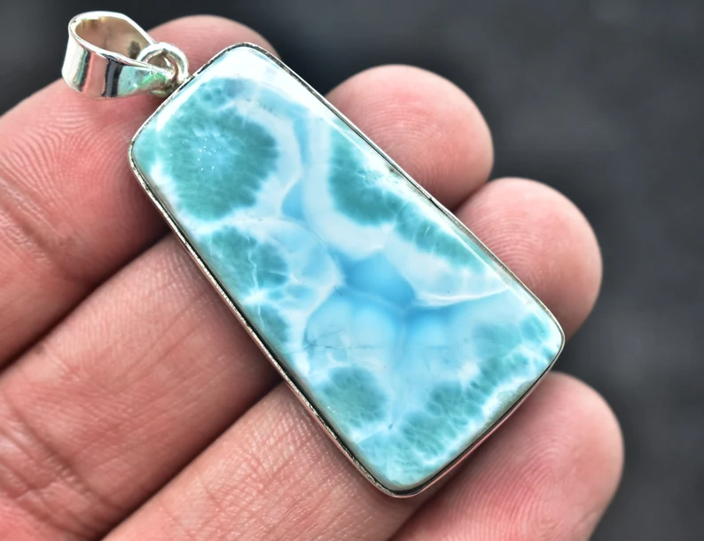 Larimar Cabochon / Stamped 925 Sterling Silver Pendant / For Jewelry / Freeform Shape / Loose Gemstone Jewelry P-160