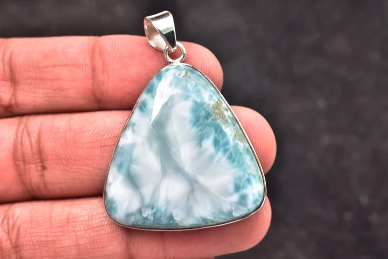 Larimar Cabochon / Stamped 925 Sterling Silver Pendant / For Jewelry / Freeform Shape / Loose Gemstone Jewelry P-165