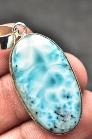 Larimar Cabochon Pendant / Stamped 925 Sterling Silver Pendant / Oval Shape / Loose Gemstone Jewelry P-185