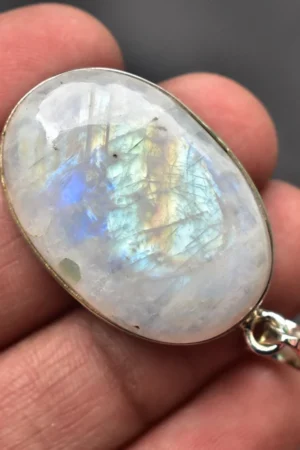 Rainbow Moonstone Cabochon Pendant / Stamped 925 Sterling Silver Pendant / Moonstone Jewelry / Oval Shape / Loose Gemstone Jewelry P-181