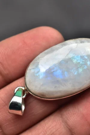 Rainbow Moonstone Cabochon Pendant / Stamped 925 Sterling Silver Pendant / Moonstone Jewelry / Oval Shape / Loose Gemstone Jewelry P-180