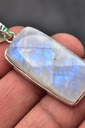 Rainbow Moonstone Cabochon Pendant / Stamped 925 Sterling Silver Pendant / Moonstone Jewelry / Cushion Shape / Loose Gemstone Jewelry P-196