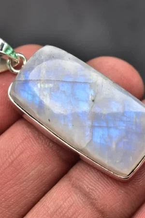 Title: Rainbow Moonstone Cabochon Pendant / Stamped 925 Sterling Silver Pendant / Moonstone Jewelry / Cushion Shape / Loose Gemstone Jewelry P‑196