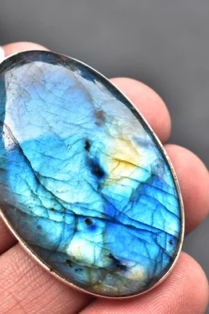 Blue Labradorite Cabochon Pendant / Stamped 925 Sterling Silver Pendant / Blue Fire Jewelry / Pear Shape / Loose Gemstone Jewelry P-183
