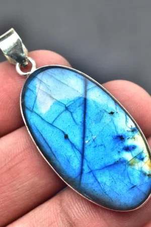 Blue Labradorite Cabochon Pendant / Stamped 925 Sterling Silver Pendant / Blue Fire Jewelry / Pear Shape / Loose Gemstone Jewelry P-172