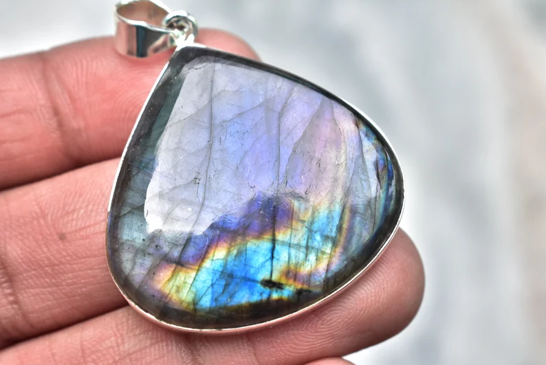 Blue Labradorite Cabochon Pendant / Stamped 925 Sterling Silver Pendant / Blue Fire Jewelry / Pear Shape / Loose Gemstone Jewelry P-172