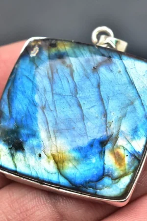 Blue Labradorite Cabochon Pendant / Stamped 925 Sterling Silver Pendant / Blue Fire Jewelry / Cushion Shape / Loose Gemstone Jewelry P-189