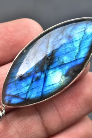 Blue Labradorite Cabochon Pendant / Stamped 925 Sterling Silver Pendant / Blue Fire Jewelry / Pear Shape / Loose Gemstone Jewelry P-202