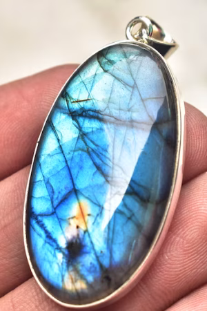 Blue Labradorite Cabochon Pendant / Stamped 925 Sterling Silver Pendant / Blue Fire Jewelry / Marquise Shape / Loose Gemstone Jewelry P-195