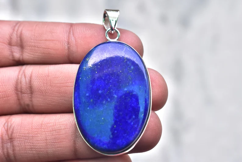 Lapis Lazuli Cabochon Pendant / Stamped 925 Sterling Silver Pendant / Moonstone Jewelry / Oval Shape / Loose Gemstone Jewelry P-244