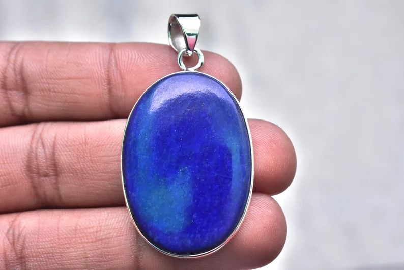 Lapis Lazuli Cabochon Pendant / Stamped 925 Sterling Silver Pendant / Moonstone Jewelry / Oval Shape / Loose Gemstone Jewelry P-246