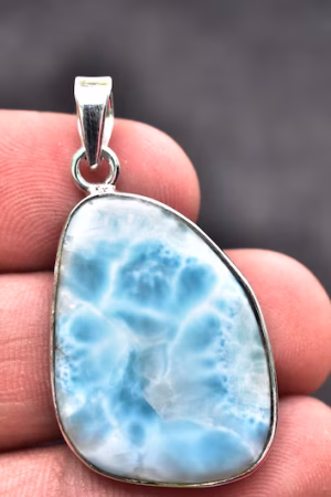 Larimar Cabochon Pendant / Stamped 925 Sterling Silver Pendant / Larimar Jewelry / Freeform Shape / Loose Gemstone Jewelry P-264