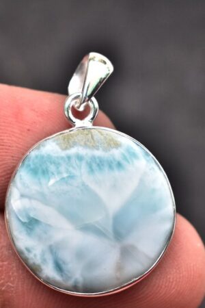 Larimar Cabochon Pendant / Stamped 925 Sterling Silver Pendant / Larimar Jewelry / Round Shape / Loose Gemstone Jewelry P-264