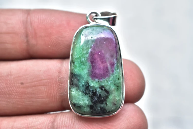 Ruby Zoisite Cabochon / Stamped 925 Sterling Silver Pendant / For Jewelry / Fancy Shape / Loose Gemstone Jewelry P-259