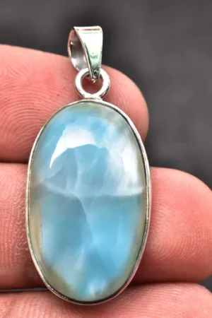 Title: Larimar Cabochon Pendant / Stamped 925 Sterling Silver / Oval Shape / Loose Gemstone Jewelry P‑548 💎