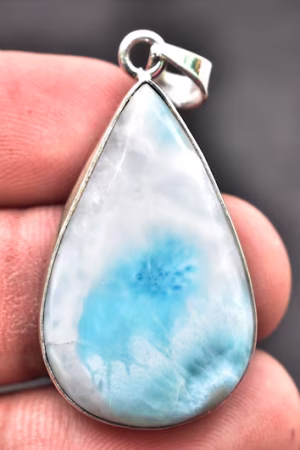 Larimar Cabochon Pendant / Stamped 925 Sterling Silver Pendant / Larimar Jewelry / Pear Shape / Loose Gemstone Jewelry P-266
